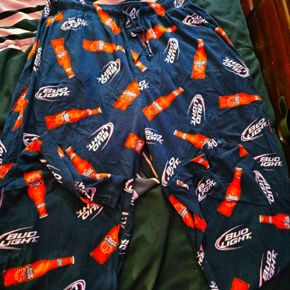 Bud light pajama pants, size large. The pants are Navy blue in color